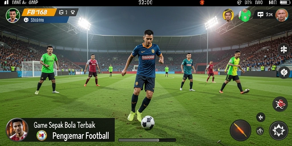 Tangkapan layar utama FB168 menampilkan aksi seru di lapangan sepak bola.