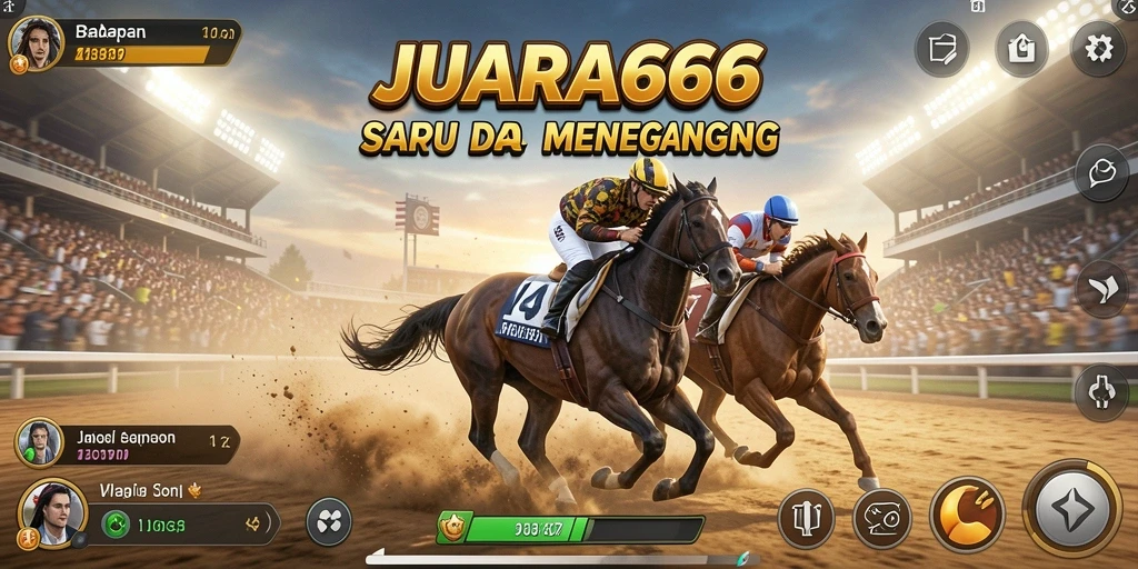 Tampilan gameplay JUARA666 yang mendebarkan dengan mobil yang melaju kencang di lintasan balap.