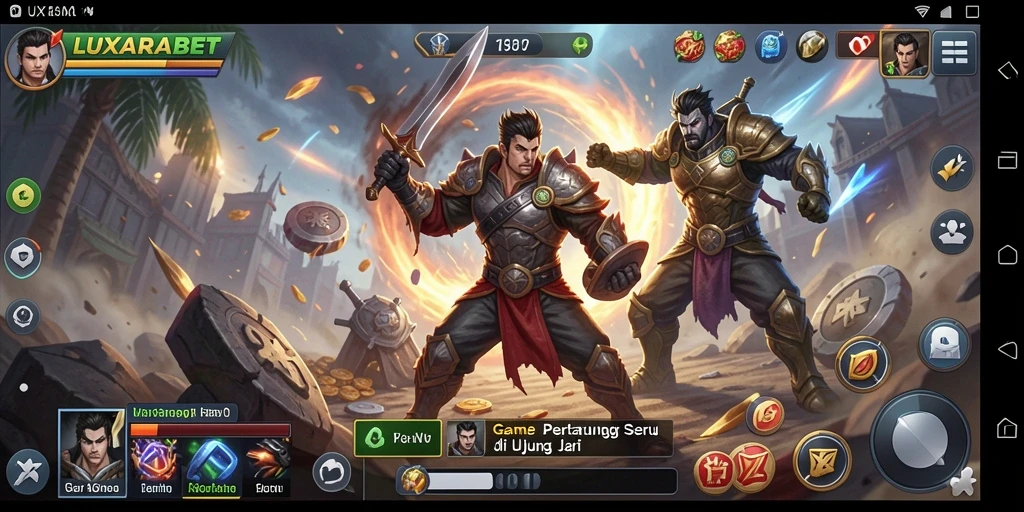 Screenshot gameplay seru LUXARABET dengan pertarungan karakter.
