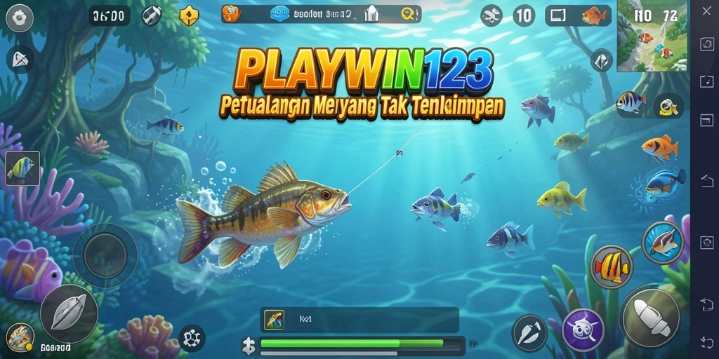 Tampilan gameplay seru dalam PLAYWIN123 menampilkan aksi memancing yang mendebarkan.